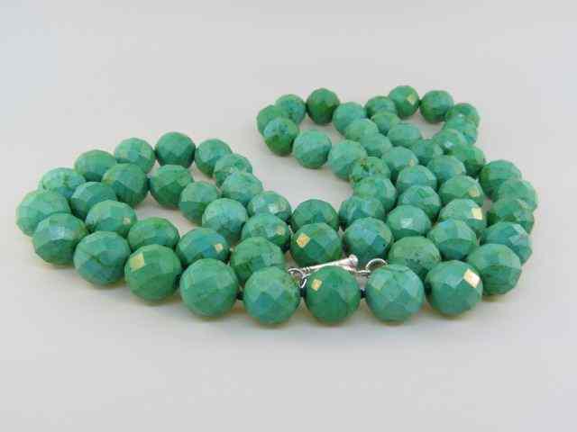 Appraisal: Turquoise Necklace faceted beads mm sterling clasp '' long