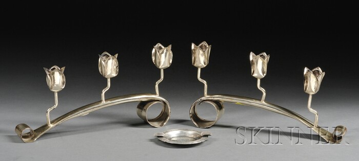 Appraisal: Pair of Silver Candelabra and a Silver Ashtray Sterling silver