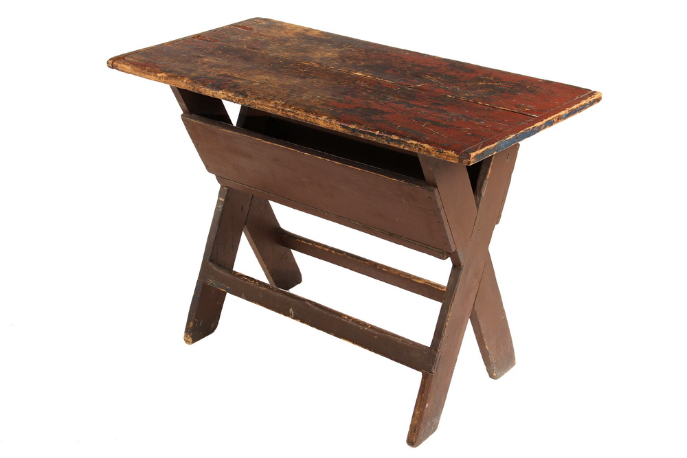 Appraisal: COUNTRY TABLE - Primitive Maine Pine Sawbuck Base Table in