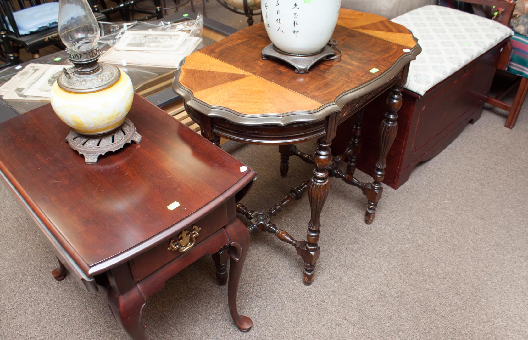 Appraisal: Three assorted pieces of furniture including end table lamp table