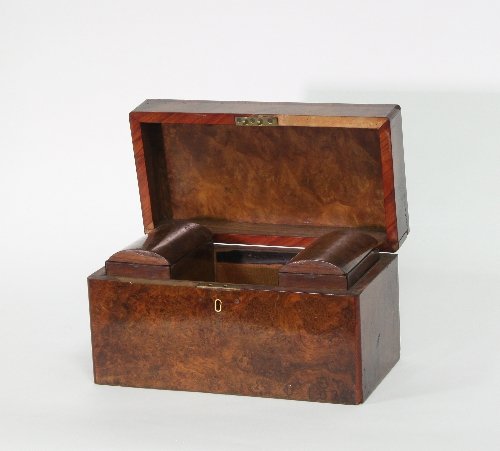 Appraisal: A Victorian walnut tea caddy the interior with domed topped