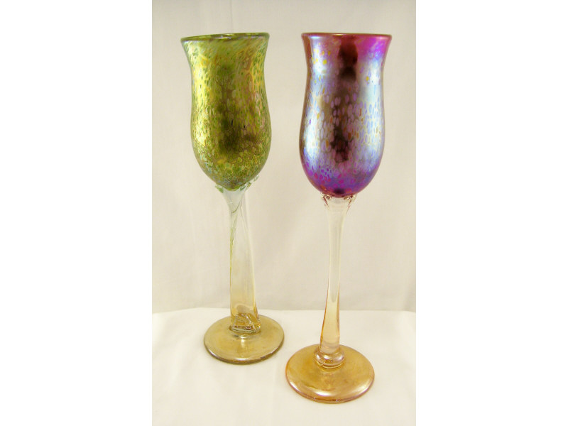 Appraisal: Pair Art Glass Goblets Includes Straight clear stem with a