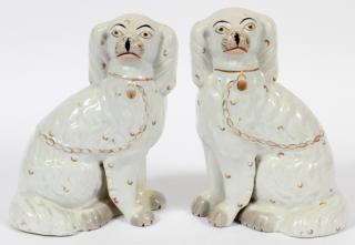 Appraisal: STAFFORDSHIRE DOGS AND ITALIAN CERAMIC SHEEP DOG THREE PIECES Pair