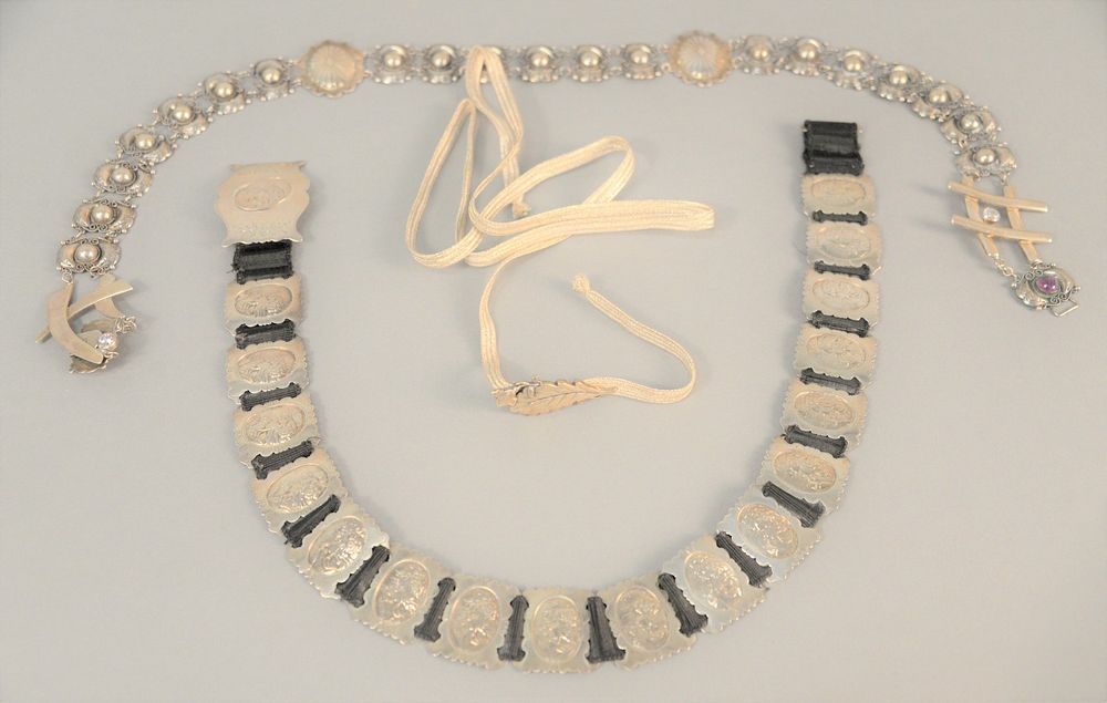 Appraisal: Three silver belts to include one mounted with stones lg