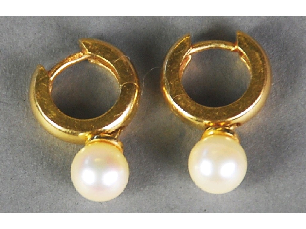 Appraisal: PAIR OF ct GOLD HOOP EARRINGS each with a pendant