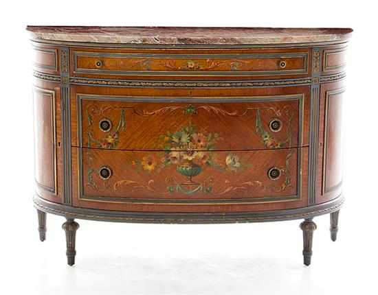 Appraisal: Louis XVI style painted mahogany marbletop commode mid th century