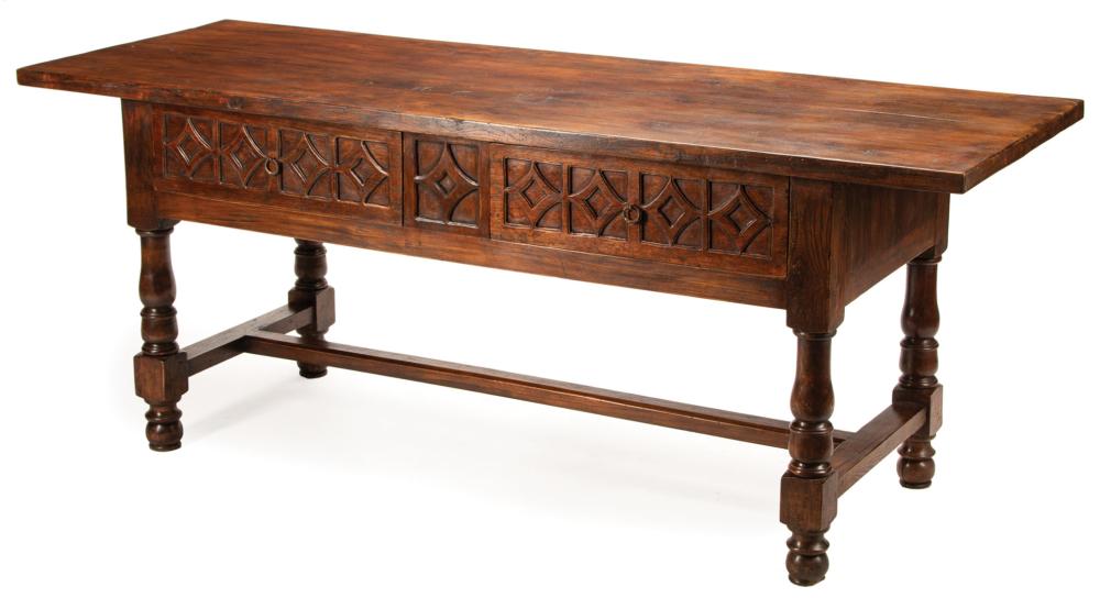 Appraisal: Renaissance-Style Refectory Table two drawers baluster turned legs stretcher turned