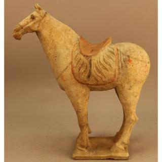 Appraisal: Chinese Tang Dynasty Pottery Horse w Saddle standing four square