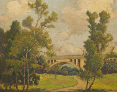 Appraisal: Benson Bond Moore American - Park bridge Oil on canvas