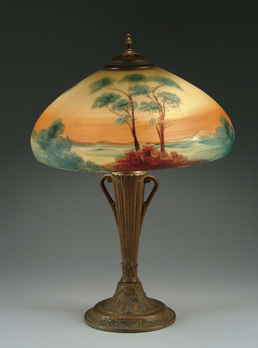 Appraisal: REVERSE PAINTED TABLE LAMP Very nice reverse painted shade has