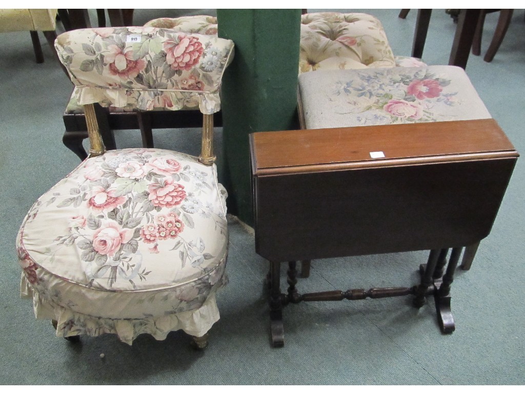 Appraisal: Edwardian nursing chair dressing stool and drop leaf table