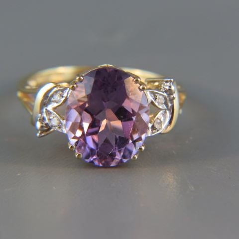 Appraisal: Amethyst Diamond Ring rich oval gem weighing carats with two