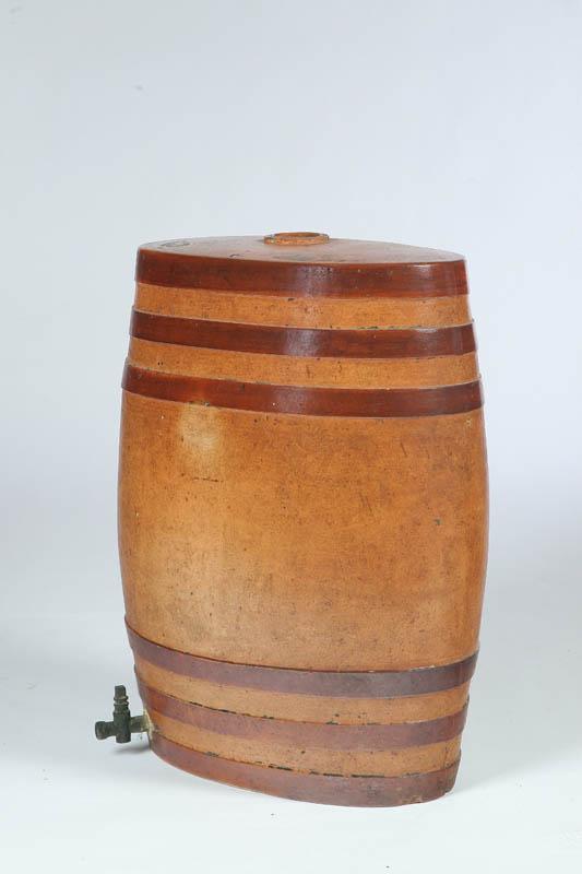 Appraisal: STONEWARE COOLER English th century Barrel shaped with two-tone brown