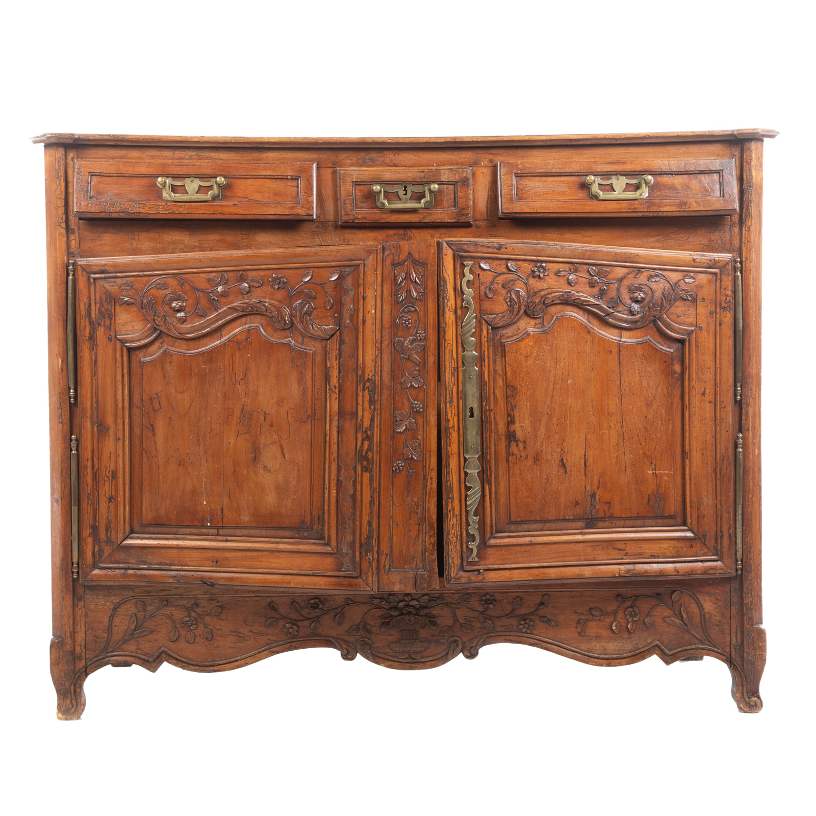 Appraisal: LOUIS XVI WALNUT BUFFET CABINET Circa shaped top with three