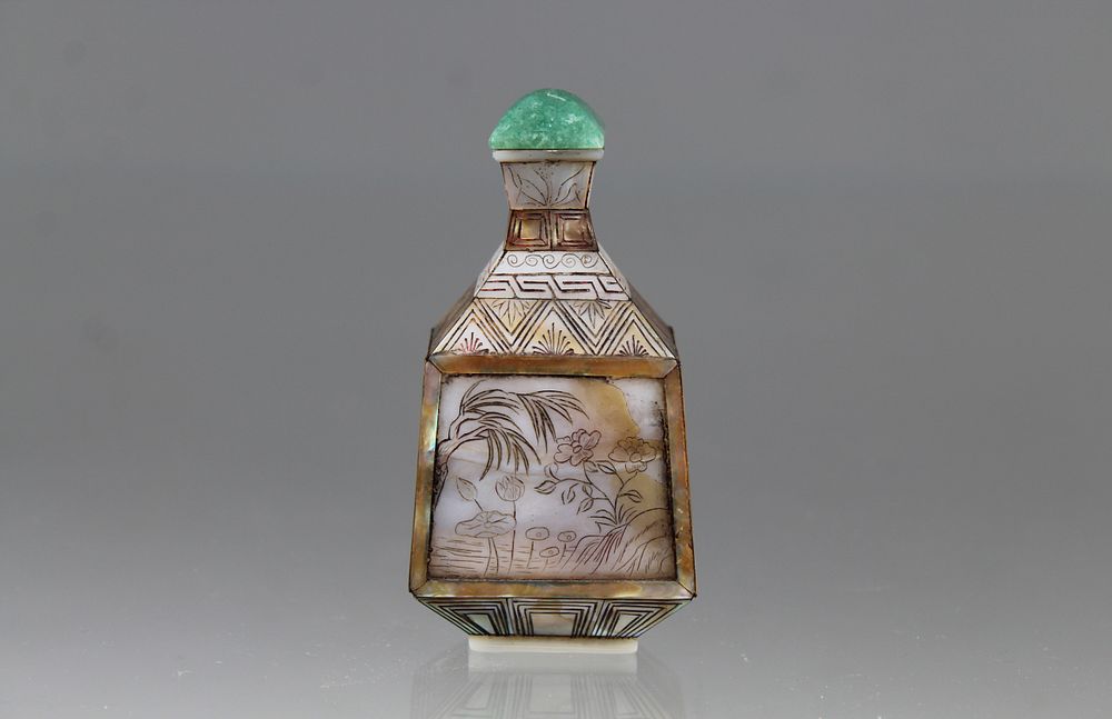 Appraisal: Chinese Mother of Pearl Carved Snuff Bottle Chinese Mother of