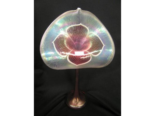 Appraisal: Stuart Ableman Studio Art Glass Jack-in-the-Pulpit emerging red flowers iridescent