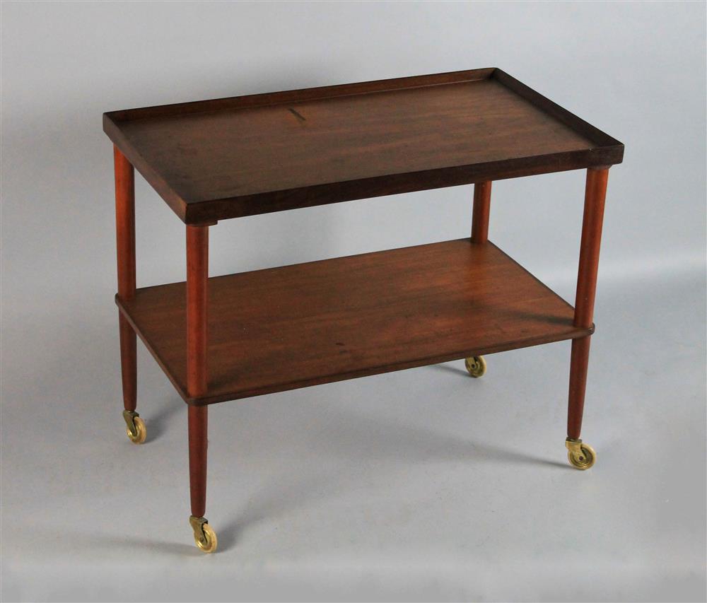 Appraisal: DANISH MODERN TEAK ROLLING BAR CART on casters with lip