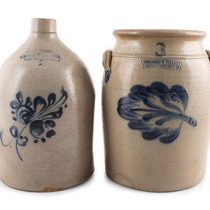 Appraisal: Two Cobalt-Decorated Stoneware Vessels th Century comprising a New York