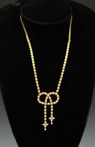 Appraisal: ANTIQUE K AND SEED PEARL VICTORIAN LAVALIERE K yellow gold