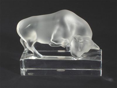 Appraisal: Taurus' a Modern Lalique frosted glass paperweight incised Lalique France