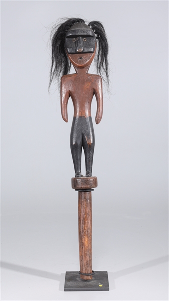 Appraisal: Carved wood Aboriginal tribal staff topper with hair and painted