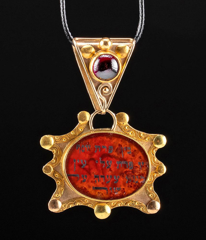 Appraisal: K Gold Pendant w Carnelian Incribed Garnet Near East Israel