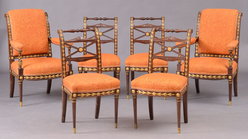 Appraisal: SUITE OF EMPIRE STYLE ORMOLU-MOUNTED MAHOGANY SEAT FURNITURE Comprising a