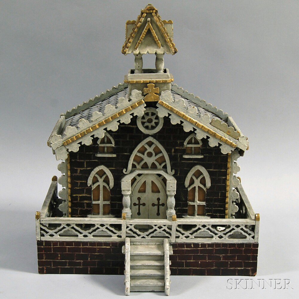 Appraisal: Carved and Painted Folk Art Model of a Victorian Church