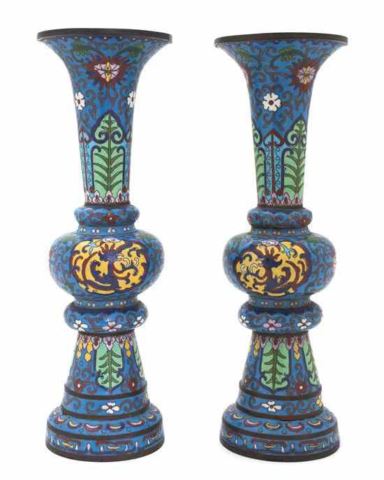 Appraisal: A Pair of Chinese Cloisonne Vases each of gu form