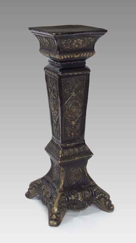 Appraisal: PATINATED BRASS PEDESTAL Embossed Aesthetic movement design '' tall the