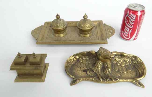 Appraisal: Lot three brass inkwells including two doubles one marked Germany