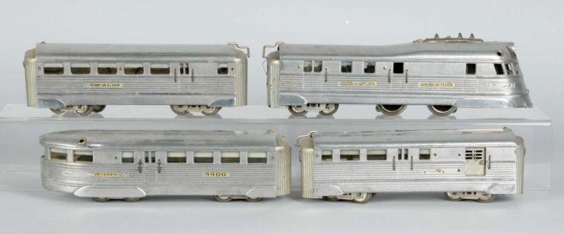 Appraisal: American Flyer O-Gauge Passenger Train Set Description Burlington Zephyr Tin-plate