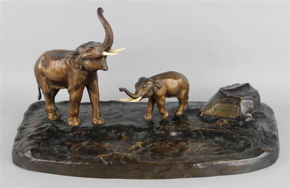 Appraisal: AUSTRIAN BRONZE FIGURAL INKSTAND stamped under the base Argentor Vienna