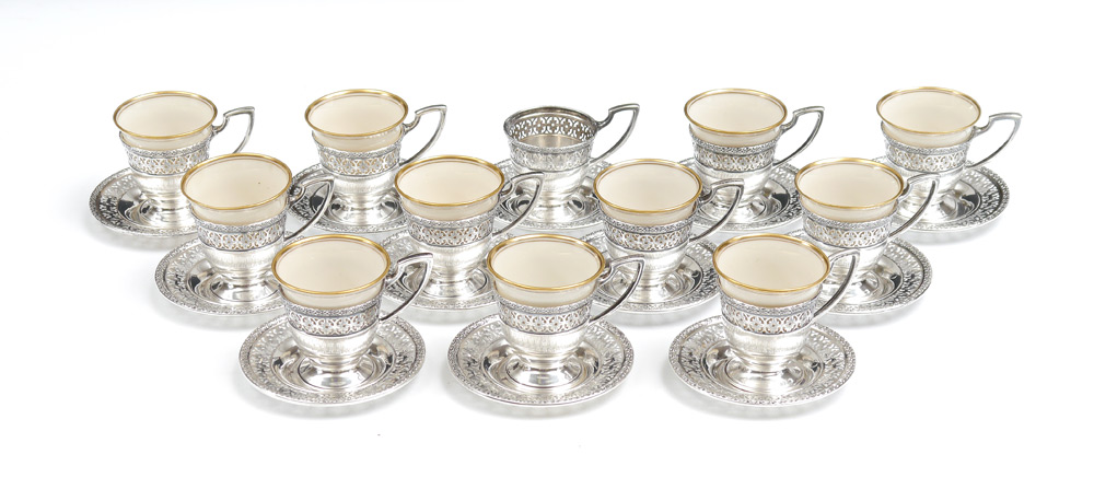 Appraisal: WATSON LENOX STERLING DEMITASSE SET Watson sterling cup and underplates