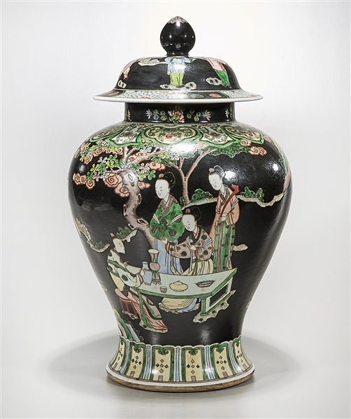 Appraisal: Chinese famille verte porcelain covered vase depicting various figures x