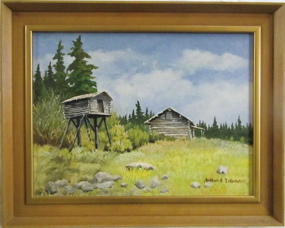 Appraisal: ARTHUR A SELANDER OIL ON BOARD Oregon - Log cabin