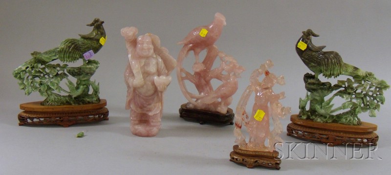 Appraisal: Five Asian Carved Jade and Hardstone Figures and Figural Groups