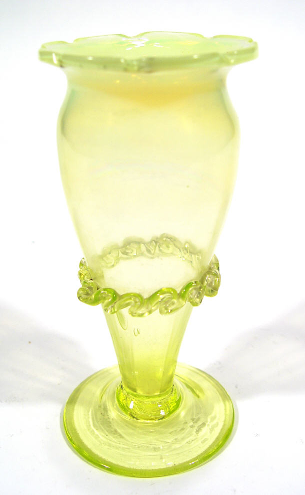 Appraisal: Victorian green vaseline glass bud vase cm high