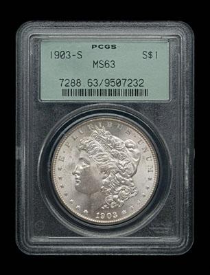 Appraisal: BU -S Morgan silver dollar PCGS slabbed and graded MS-