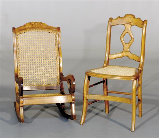 Appraisal: Victorian maple chairs Victorian style child's cane and maple rocking