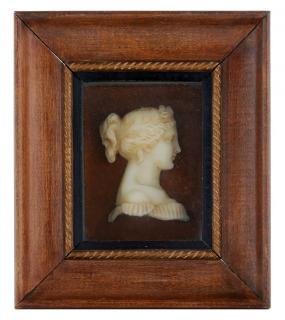 Appraisal: Shadowbox Framed Wax Bust of Woman Continental th century -