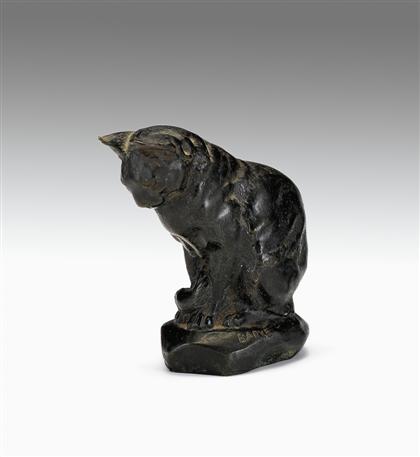 Appraisal: Antoine Louis-Barye French - a seated cat Dark greenish patina