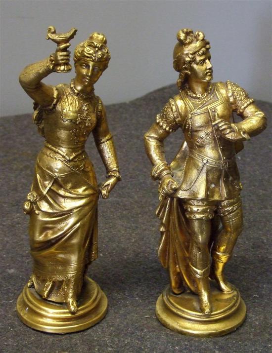 Appraisal: Pair of th century style gilt spelter figures a knight