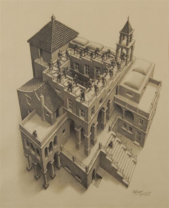 Appraisal: MAURITS CORNELIS ESCHER Dutch - ASCENDING AND DESCENDING lithograph circa