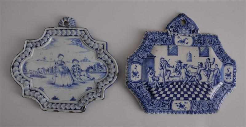 Appraisal: TWO DUTCH DELFT BLUE AND WHITE PLAQUES The one with