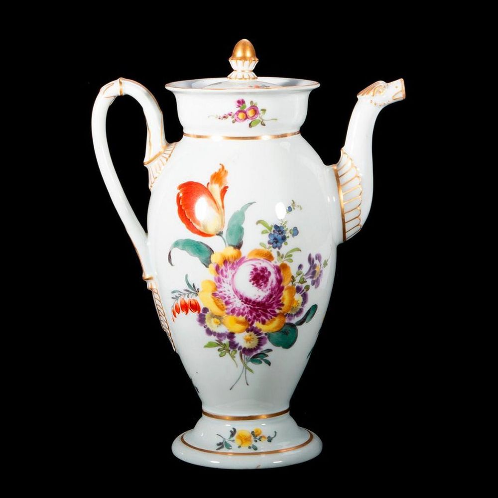 Appraisal: Meissen Coffee Pot Meissen Coffee Pot with floral painting Marked