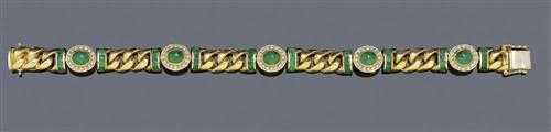 Appraisal: GOLD EMERALD AND BRILLIANT-CUT DIAMOND BRACELET Yellow gold Casual-elegant solid