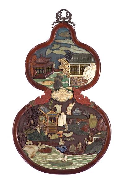 Appraisal: A large embellished and lacquered wood hanging panel of double