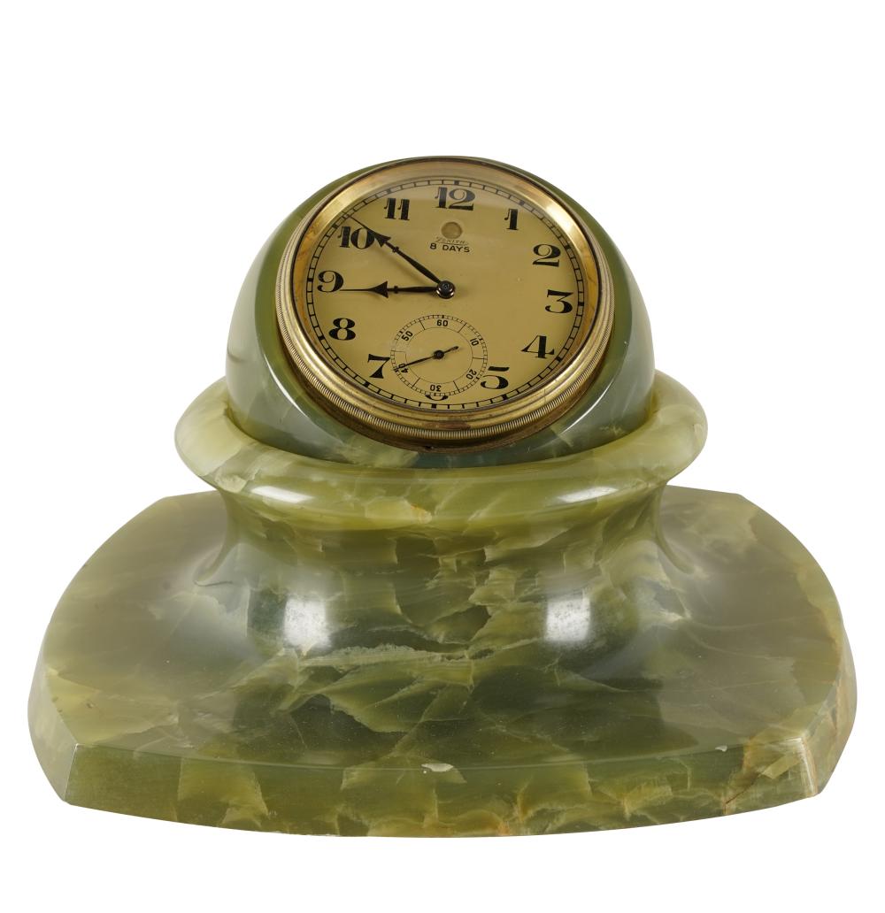 Appraisal: ZENITH CARVED ONYX -DAY DESK CLOCKsigned to dial the spherical