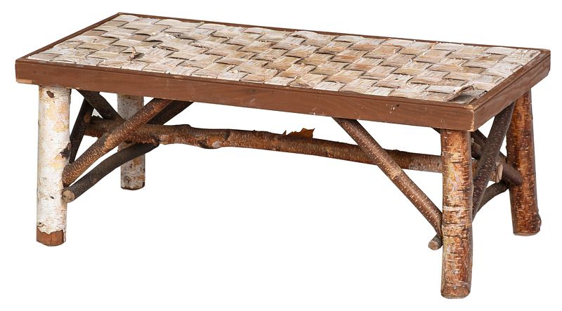 Appraisal: Rustic Woven Birch Bark Low Table th century branch construction